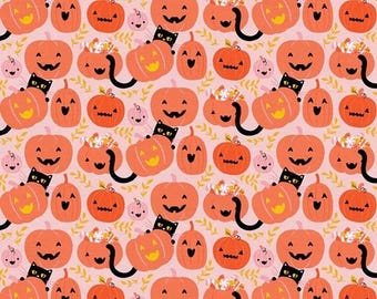 Cats and Jack o' Lantern Print- Cotton Quilting Fabric