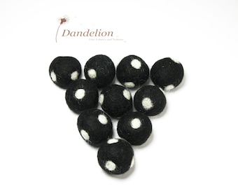 Black and White Polka Dot Felt Balls - Sets of 10 - 1" (2.5 cm) - Handmade 100% Wool Felt Balls