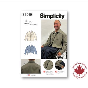 Adaptive Shirt Jacket- Simplicity Pattern- Different closure options, non-constraining fit, cut away hem option, pockets- Sizes XS-XL- S3019