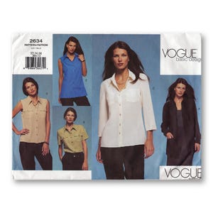 May include: Vogue Basic Design sewing pattern number 2634 for a shirt with different sleeve lengths and necklines. The pattern includes four different views of the shirt, each with a different style.