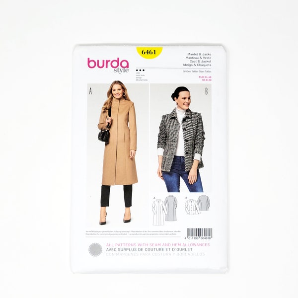 Modèle de manteau ajusté - Modèle Burda - Manteau ou veste avec coutures princesse, poches, col droit ou col convertible - Tailles 8-20-6461