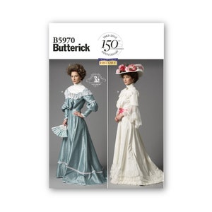 Edwardian Dress Pattern- Butterick- High neckline, pouched bodice, long sleeves, full length six panel skirt with train- Sizes 8-24- B5970
