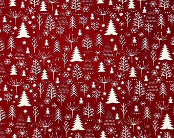 Tessuto di cotone per quilting con stampa di albero di Natale rosso