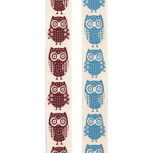 Owl Ribbons - Red & Light Blue - 1 Meter