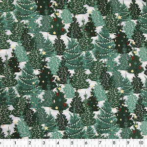 Christmas Trees Cotton Fabric- 100% Cotton Plain Weave- Printed Quilting Cotton- Broadcloth