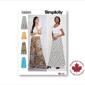 Palazzo Pant or Skirt- Simplicity Pattern- Side seam zipper, waistband or facing, maxi or knee length skirt option- Sizes 6-22- S8885