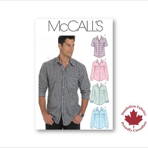 Men&#39;s Collared Shirt- McCall&#39;s Pattern- Button front, 2-piece collar, short or long sleeve, pocket & yoke options- Sizes S-XXXL- M6044