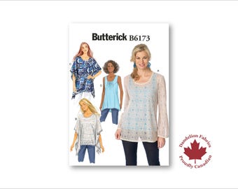 Loose Tunic Top- Butterick- Scoop neckline, cape style, sleeveless, or long sleeves, optional front seams and gathers- Sizes 6-22- B6173