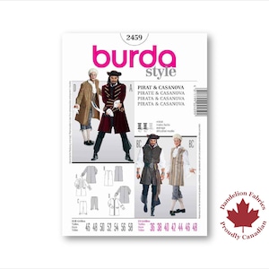 17th Century Men&#39;s- Burda Pattern- Frock coat, long waistcoat, and breeches- Sizes 36-48- Burda 2459