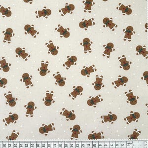 Gingerbread Print Fabric- 100% Cotton Plain Weave- Printed Quilting Cotton- Broadcloth- Red and White