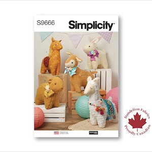 Stuffed Animal Pattern- Simplicity Pattern- 5 different plush or fabric animals- Bunny, bear, pony, deer, and alpaca- S9666