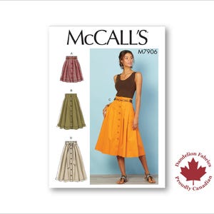 Pleated Skirt Pattern- McCall&#39;s Pattern- Raised waist, sewn-down pleats, button front, pockets, belt loops, 3 lengths- Sizes 6-22- M7906