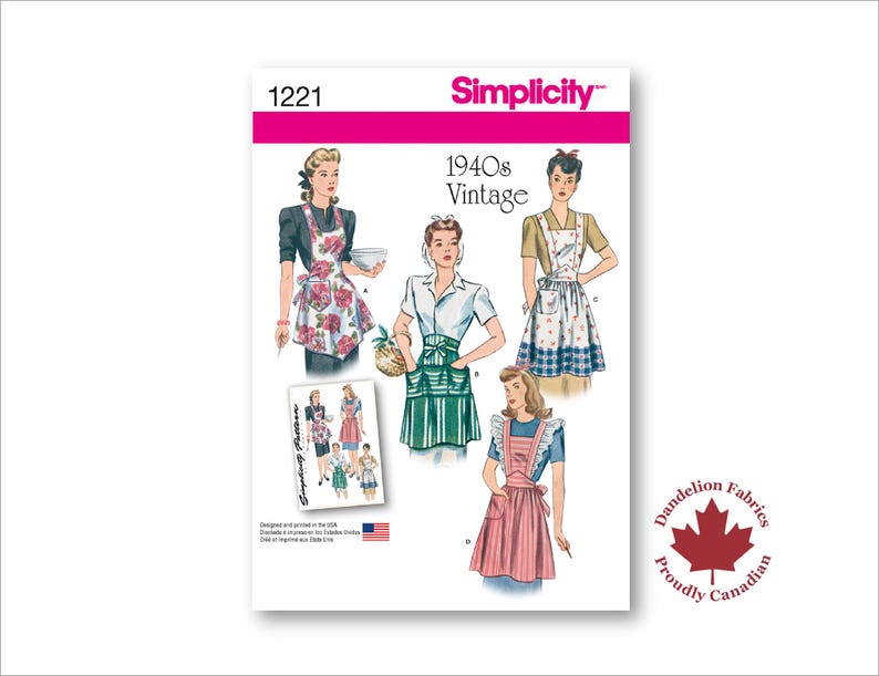 1940s Apron Pattern- Simplicity Pattern- 4 Different Styles With Bib ...