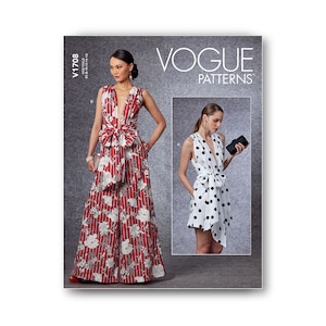 Palazzo Jumpsuit Pattern- Vogue Patterns- Plunging neckline, tie bodice, side seam pockets, lined, shorts or full length- Sizes 8-24- V1708