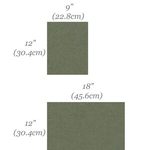 May include: Two sizes of green felt fabric squares. The smaller square is 9 inches by 12 inches (22.8 cm by 30.4 cm). The larger square is 12 inches by 18 inches (30.4 cm by 45.6 cm).