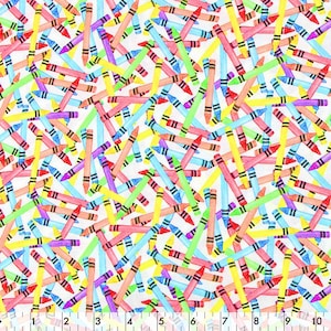 Crayons Cotton Fabric- 100% Cotton Plain Weave- Printed Quilting Cotton- Broadcloth