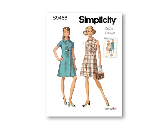 1960s A-line Dress- Simplicity Pattern- Bias Midriff, Collar, Double-breasted  Front, Sleeveless or Cap Sleeve Option- Sizes 6-24- S9466 - Etsy