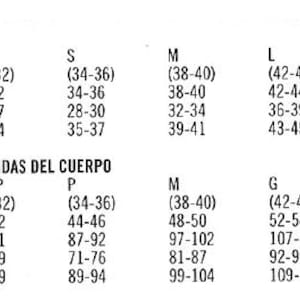 Pode incluir: Um gr&aacute;fico branco com texto preto detalhando as medidas corporais para tamanhos de roupas. As medidas s&atilde;o fornecidas em cent&iacute;metros para busto/peito, cintura e quadril, variando de XS a XL. O gr&aacute;fico tamb&eacute;m inclui equivalentes de tamanhos franceses e espanh&oacute;is.