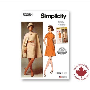 1960s Cape and Dress- Simplicity Pattern- Lined cape, cutaway front; princess seam dress, stand collar, sleeves, pockets- Sizes 6-22- S3084