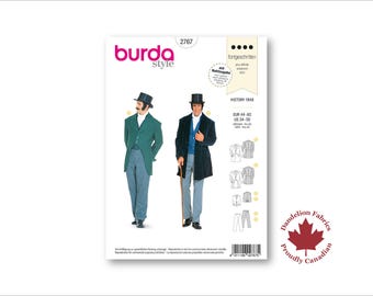 Frock Coat/Tail Coat Pattern- Burda Pattern- mid-1800s frock coat or tail coat, waistcoat/vest, fall front trousers- Sizes 34-50- Burda 2767