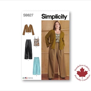 Cardigan and Trousers- Simplicity Pattern- V-neckline cardigan with pockets, wide legged pleated pants, & bias camisole- Sizes 20-38- S9827
