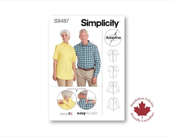 Back Closure Shirt- Simplicity Pattern- Adaptive design, back velcro closure, pockets, larger neck opening- Sizes XS-XL- S9487