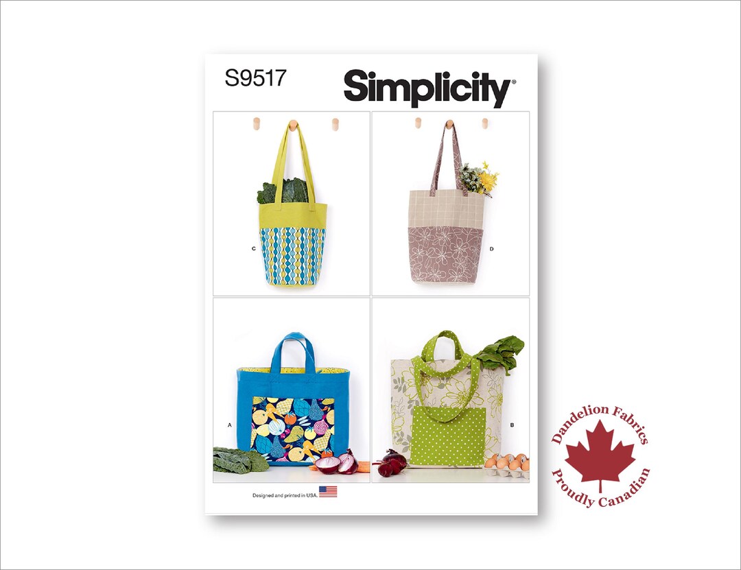 Tote Bag Pattern- Simplicity Pattern- Tote Bag in 4 Sizes, Shopping ...