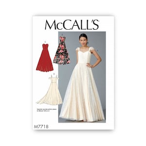 Bridal Gown Pattern- McCall&#39;s Pattern- Boned bodice, princess seams, straps or strapless, full skirt, train variation- Sizes 6-22- M7718