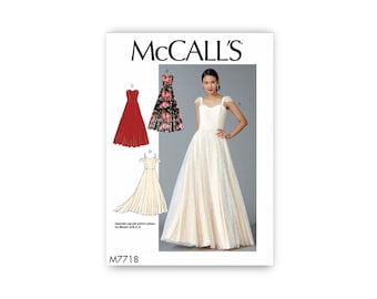 Bridal Gown Pattern- McCall&#39;s Pattern- Boned bodice, princess seams, straps or strapless, full skirt, train variation- Sizes 6-22- M7718