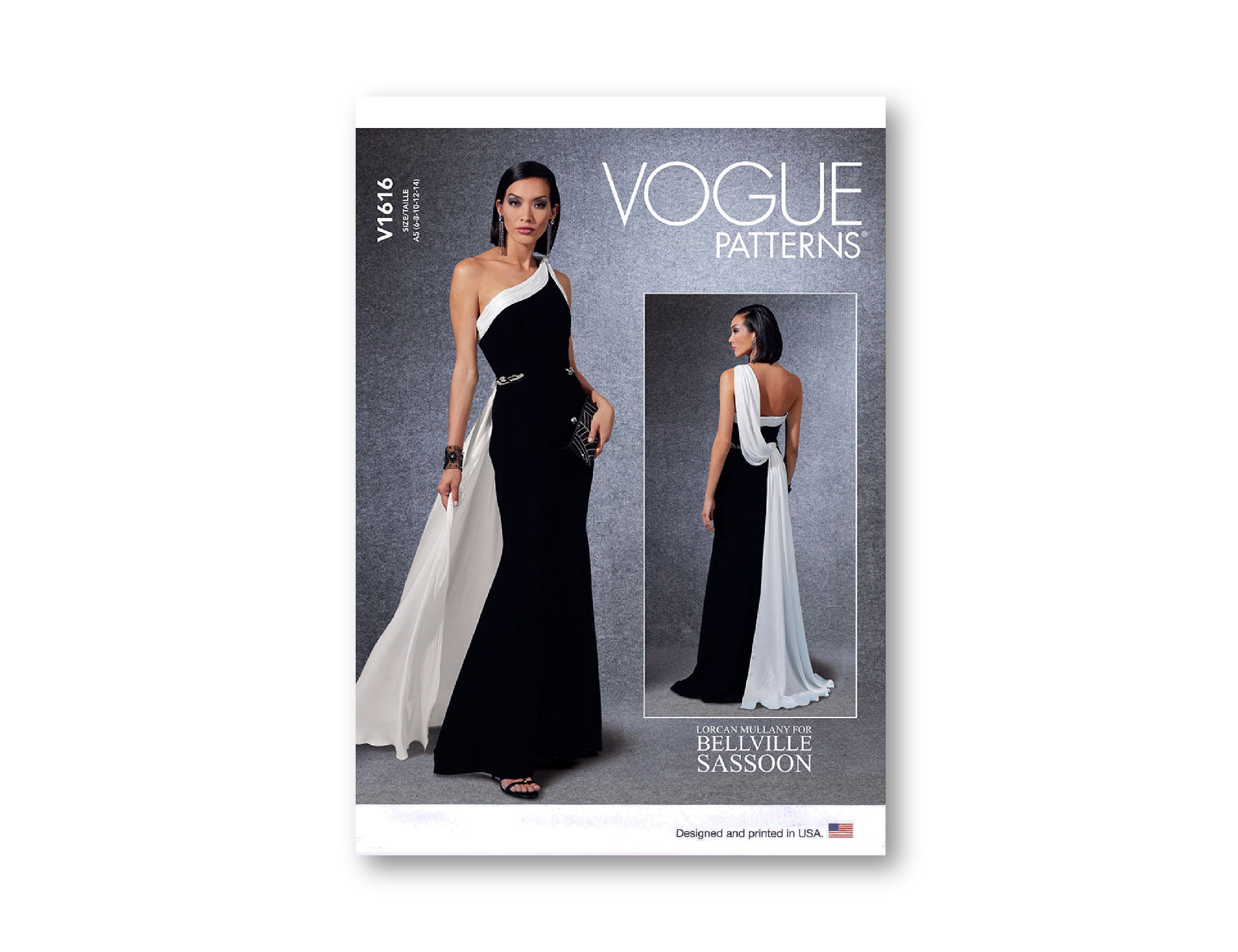 One-Shoulder Dress Pattern- Vogue Pattern- Fitted dress with draped detail and flared skirt with train- Bellville Sassoon- Sizes 6-22- V1616