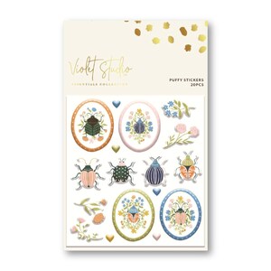 Adesivi gonfi per scrapbooking - Violet Studio - Love Bug - Illustrazioni pastello di coleotteri e fiori