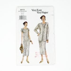Vintage Vogue Pattern- 1990s Dress and Jacket Pattern- Very Easy Very Vogue