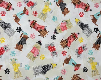 Winter Dogs Cotton Fabric- 100% Cotton Plain Weave- Printed Quilting Cotton- Broadcloth