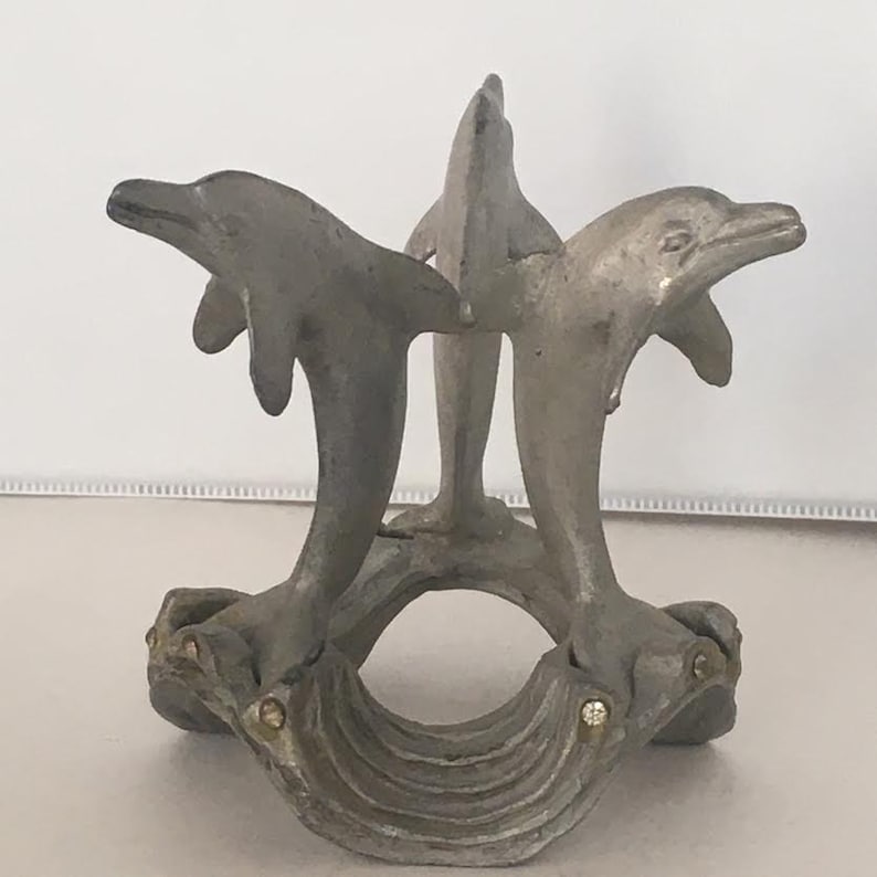 Paperweight Stand with Three Dolphins Pewter Metal Crystals Etsy
