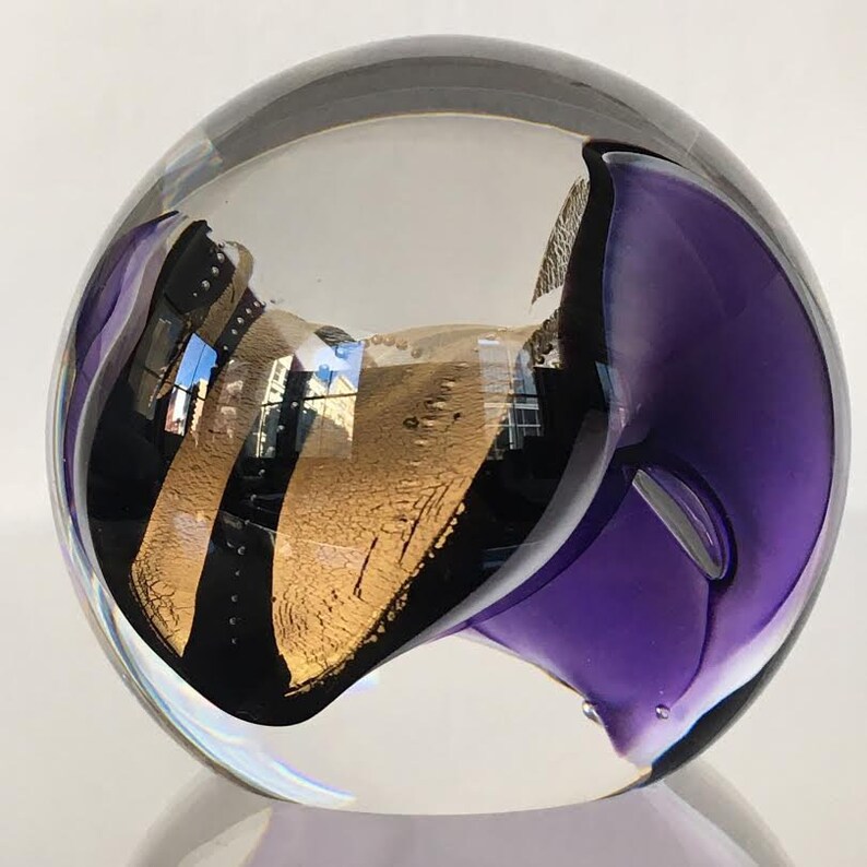 Vintage Paperweight Art Glass Signed Mark Armstrong Gold Etsy