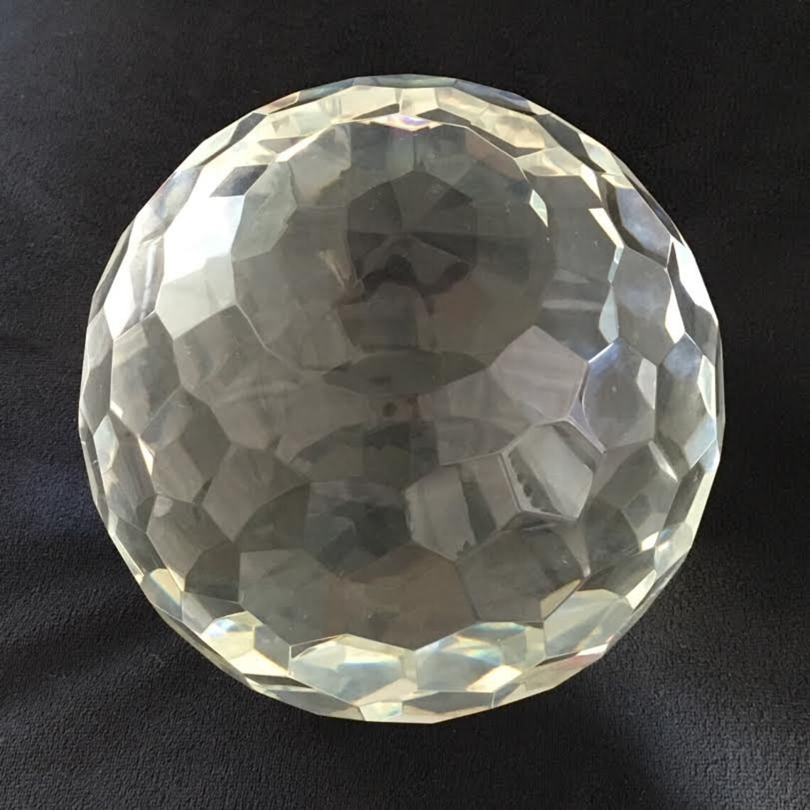 Large Heavy Crystal Ball Clear Cut Prism Glass Paperweight Art Etsy
