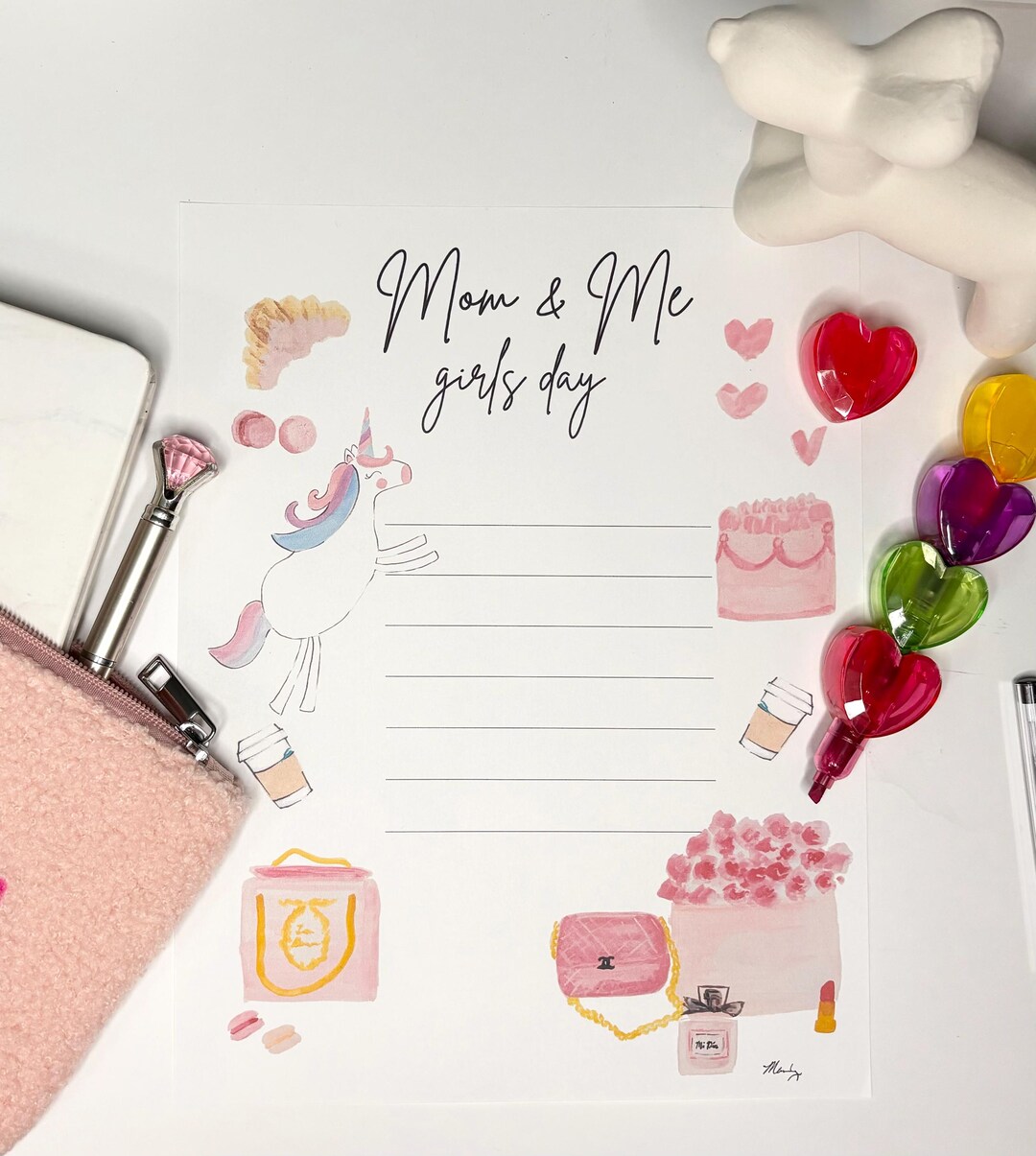 Hand Illustrated Watercolor Printable Mother Daughter Date Girls Day ...