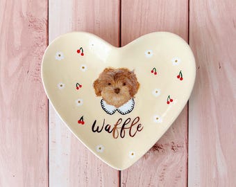 Personalised Gift | Custom Pet Portrait Ceramic Heart Shaped Trinket Tray | Handpainted