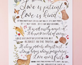 1 Corinthians 13 Love is Card | Woodland Animals Watercolor