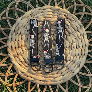 Skeleton Fabric Wristlet Keychain: Spooky Halloween Christmas Key Fob