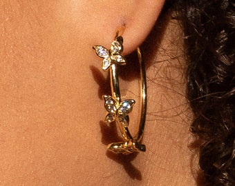 Butterfly Earrings, Butterfly Hoop Earrings, Butterfly Jewelry, Gold Butterfly Earrings, Huggies