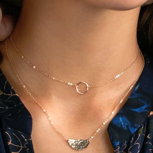 Dainty Circle Choker, Small Open Circle Necklace, Chain Choker in Sterling Silver, 14kt Gold Filled, Rose Gold Filled