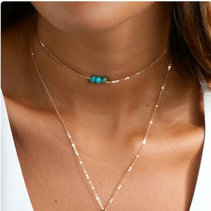raw birthstone jewelry layering necklace sterling silver chain 14k gold filled turquoise birthday gift turquiose