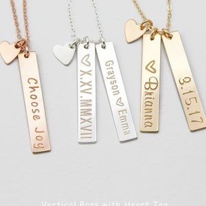 Vertical Gold Bar Necklace, Multiple Names,  Mother's Necklace, Gold Name, Custom Initial Bar Necklace, Best Gift for Mom, Valentine's Gift