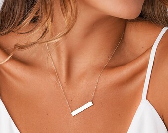 Custom Name Bar Necklace, Personalized Necklace, Initial Bar Necklace in Sterling Silver, Gold Filled, Rose Gold Filled, Jewelry Gift
