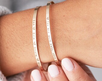 Delicate Thin Personalized Cuff, Thin Cuff Bracelet, Skinny Mantra Bracelet, Stacking Bracelet in Sterling Silver, Gold Fill Cuff