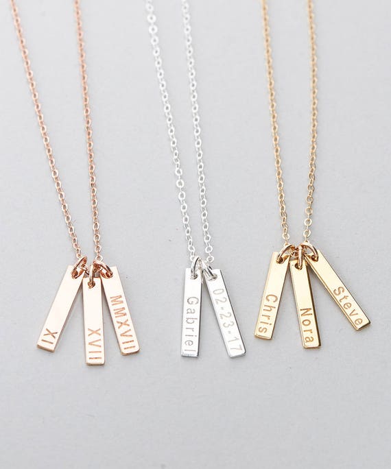 Multiple Initial Bar Necklace Gold 