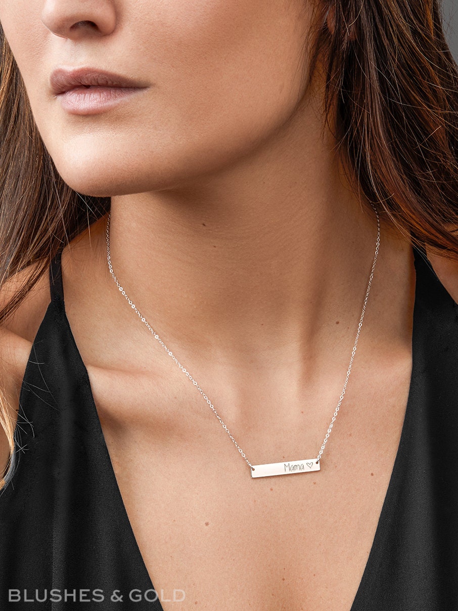 Dainty Sterling Silver Bar Necklace 
