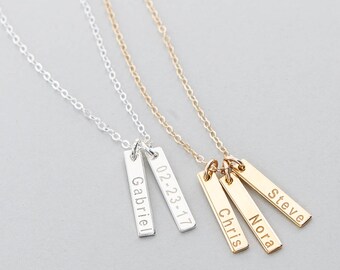 Multiple Initial Bar Necklace Gold 