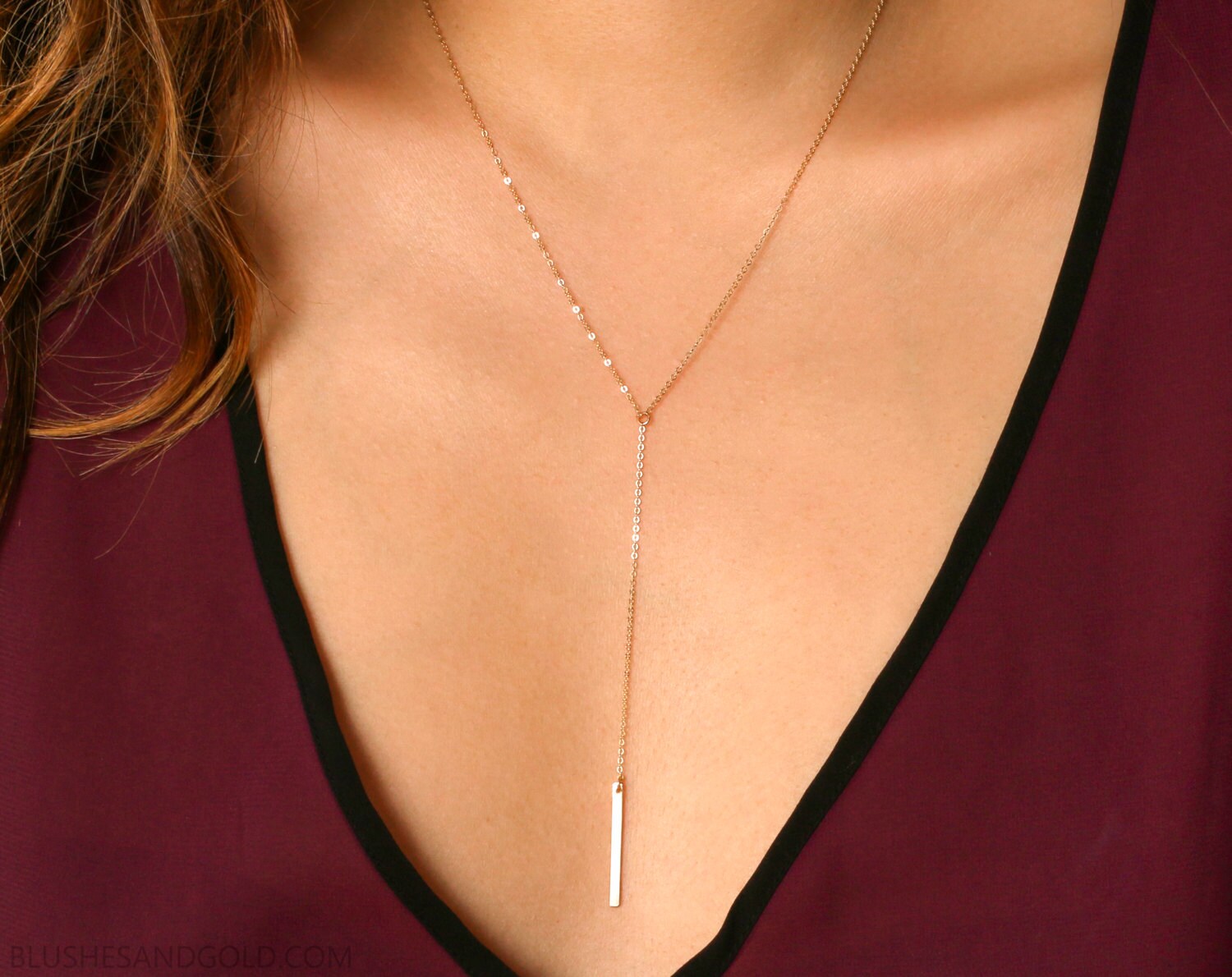 Skinny Bar Drop Necklace Dainty Short 